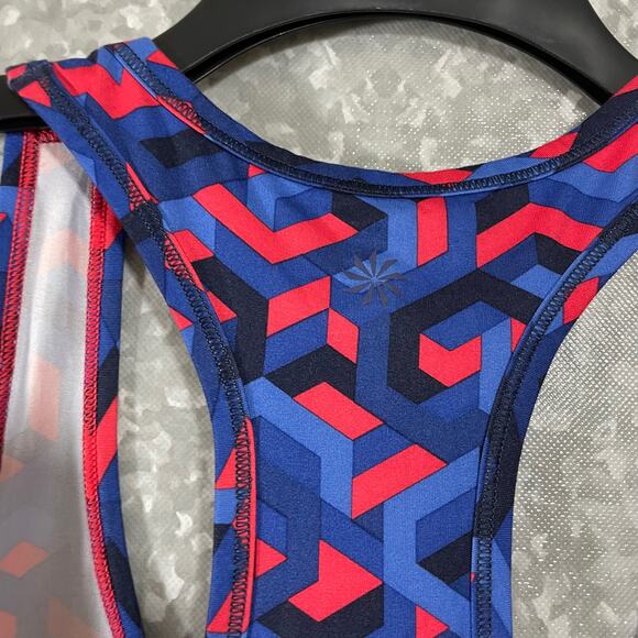 Athleta Blue & Red Geometric Print Racerback Tank Top - Size Small - Scoop Neck - Picture 6 of 7